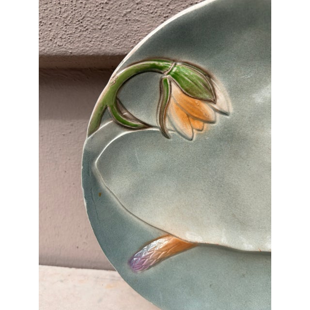 Art Nouveau Majolica Water Lily Asparagus Plate Saint Clement Circa 1900 For Sale - Image 3 of 5
