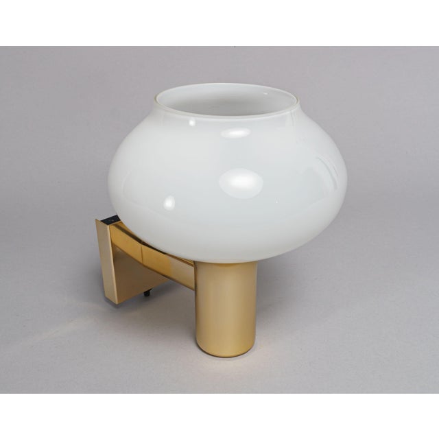 Mid-Century Modern Vintage British Gold and Opaline Glass Wall Lamps, 1970s, Set of 2 For Sale - Image 3 of 7