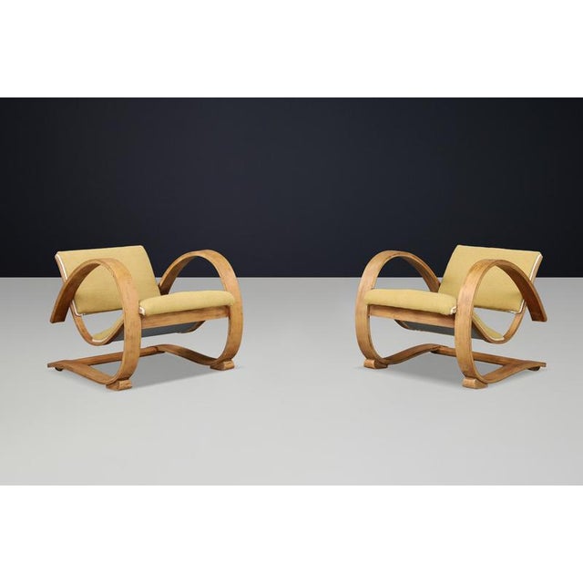 Low Art Deco French Lounge Chairs in Sculptural Bentwood, 1930s, Set of 2 For Sale - Image 9 of 11