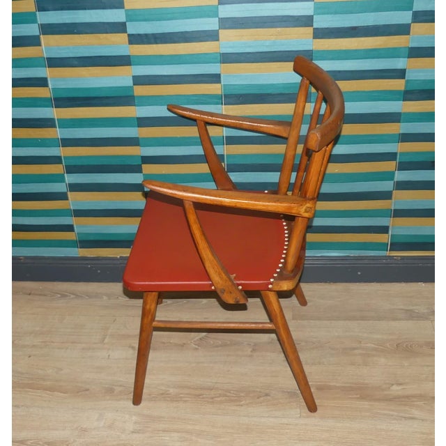 Armchair Desk Chair in Red Decorative Rivets Spindle, 1950s For Sale - Image 4 of 9