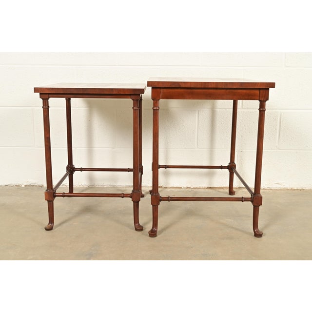 Baker Furniture English Regency Walnut and Burl Wood Parquet Top Nesting Tables, Pair For Sale - Image 10 of 13