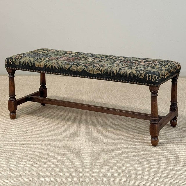 Antique Renaissance Revival Floral Needlepoint Tapestry Bench For Sale - Image 4 of 18
