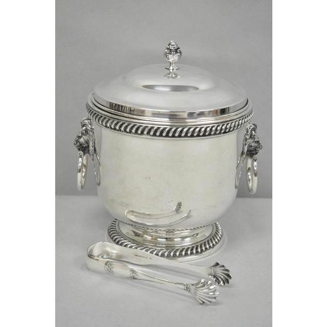 Antique English Regency Lion Head Silver Plated Covered Bar Ice Bucket For Sale - Image 17 of 17