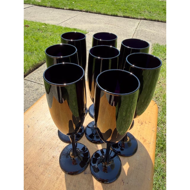 1960s Libby Crystal Black Amethyst Champagne Glasses - Set of 8 For Sale - Image 11 of 12