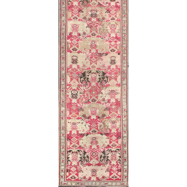 Early 20th Century Long Antique Caucasian Karabagh Runner With Ivory and Rose Field Design For Sale - Image 5 of 10