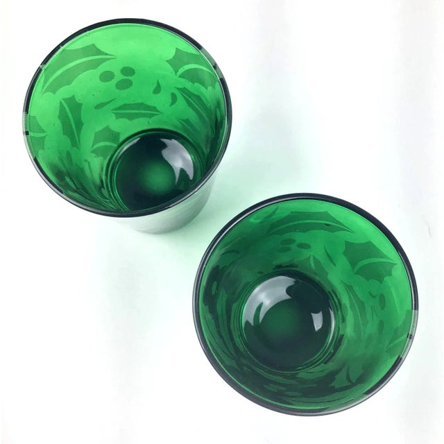 Bright Holly Decorated Green Vintage Cocktail Glasses For Sale - Image 4 of 7
