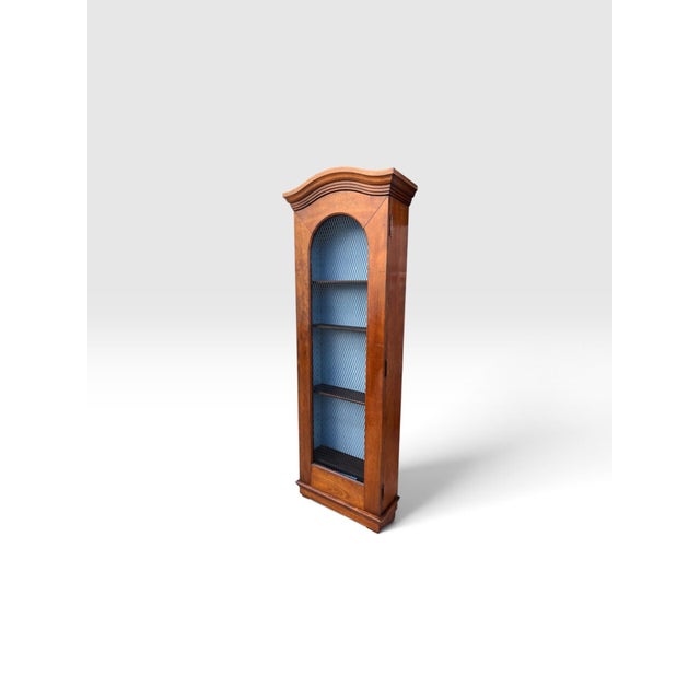 Traditional Antique Tall Wood Wall-Hanging Display Cabinet With Arched Wire Mesh Door For Sale - Image 3 of 9