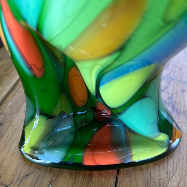 Large 12” Mid-Century Murano Style Splatter Glass Fazzoletto Handkerchief Vase For Sale - Image 10 of 10