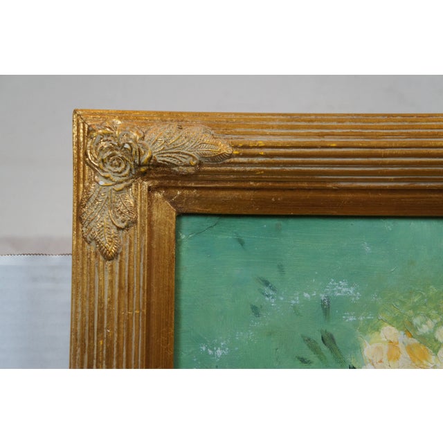 Blue Vintage Bouquet of Flowers Blue Vase Still Life Oil Painting on Canvas 40" For Sale - Image 8 of 9