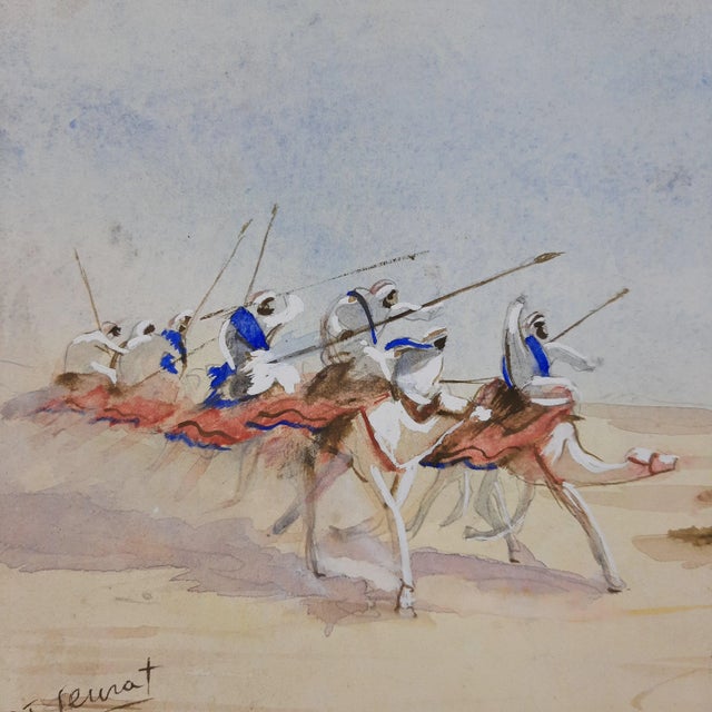 J. J. Saurat, Subjects on Camels in the Desert, 20th Century, Watercolor, Framed For Sale - Image 6 of 11