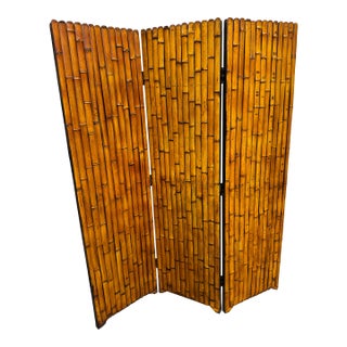 Vintage Boho Dual Sided Bamboo Screen For Sale