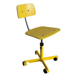 Yellow Plywood Office Swivel Chair With Metal Base Mid-Century Modern Vintage For Sale