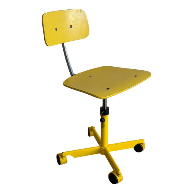 Yellow Plywood Office Swivel Chair With Metal Base Mid-Century Modern Vintage For Sale