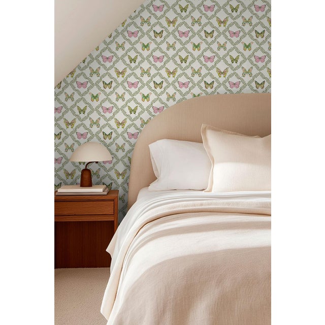 Butterfly Trellis Pastel Grasscloth Wallpaper by House Party | 6 Yards For Sale In Charlotte - Image 6 of 8