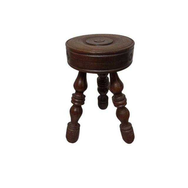 Antique Brutalist Stool in Turned Wood DLG by Charles Dudouyt, 1970s For Sale - Image 15 of 15