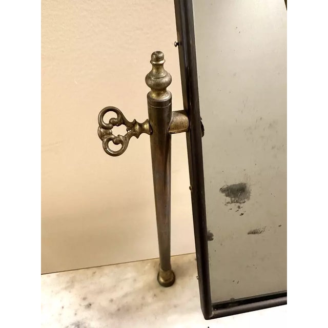 Antique Marble Topped Metal Vanity Console Table W/ 360 Mirror For Sale In Chicago - Image 6 of 11