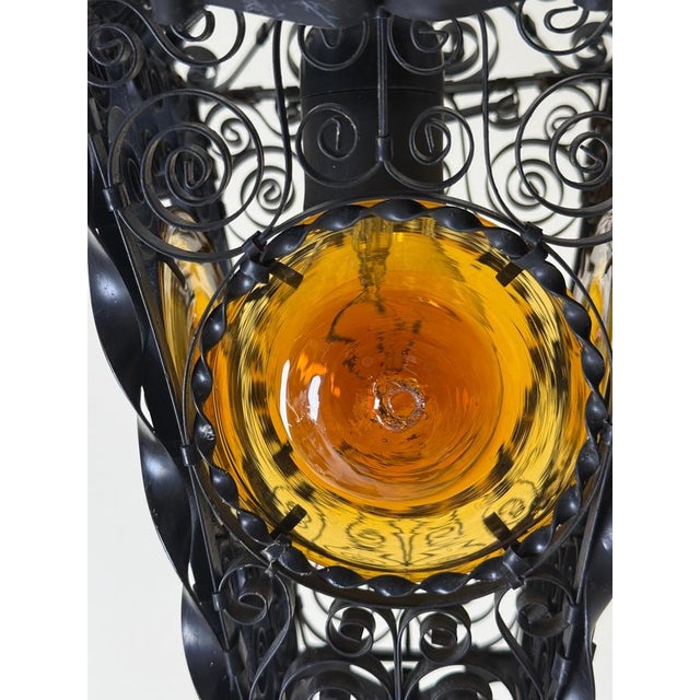 Hollywood Regency Venetian-Style Handcrafted Lantern Lamp with Amber Glass Panels, 1960s For Sale - Image 3 of 18