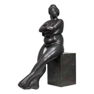 Francine Govers, Seated Female Sculpture, 1990s, Bronze on Granite Base For Sale