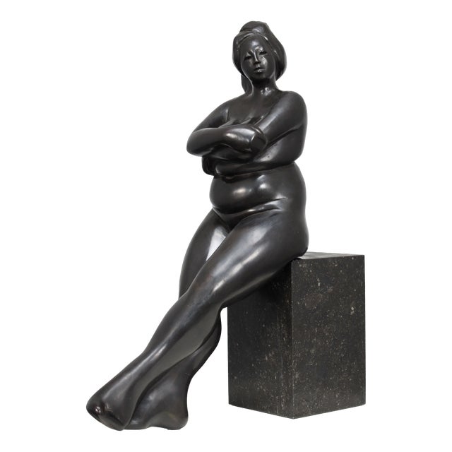 Francine Govers, Seated Female Sculpture, 1990s, Bronze on Granite Base For Sale