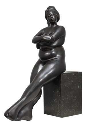 Francine Govers, Seated Female Sculpture, 1990s, Bronze on Granite Base