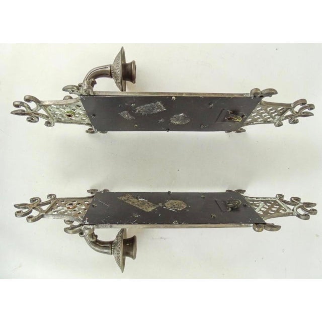 1930s A Pair of English Antique Silver Finish Iron Wall Sconces For Sale - Image 5 of 5