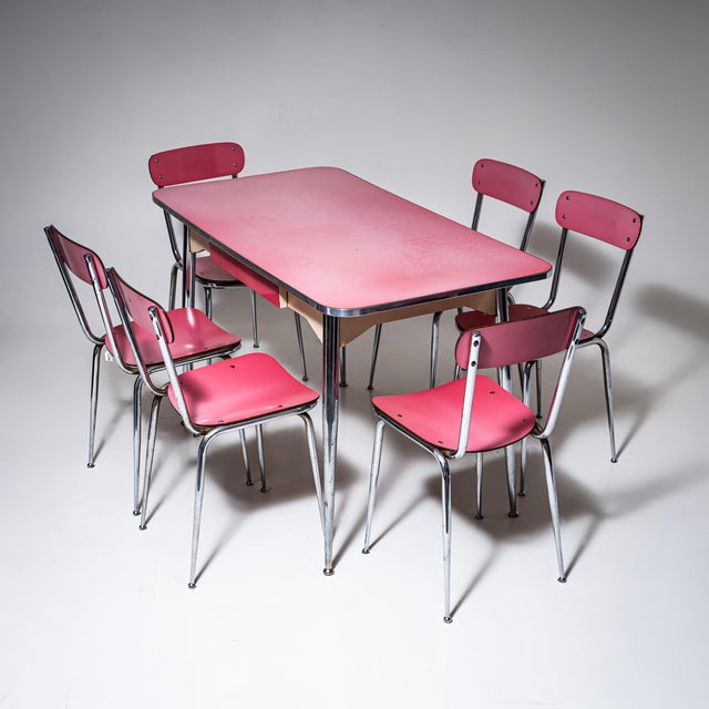 Pink Formica Dining Set of Table and Chairs, Italy, 1960s, Set of 7 For Sale - Image 12 of 12