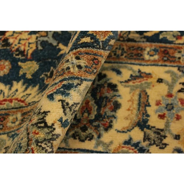 1980s Shabby Chic Teal/Ivory Turkish Hand-Knotted Rug -4'2 X 5'11 For Sale - Image 4 of 8