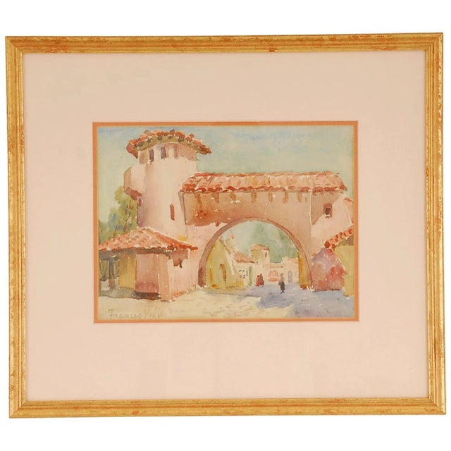 1920s Spanish Village Watercolor Painting by Frances Keffer, Framed For Sale - Image 10 of 10