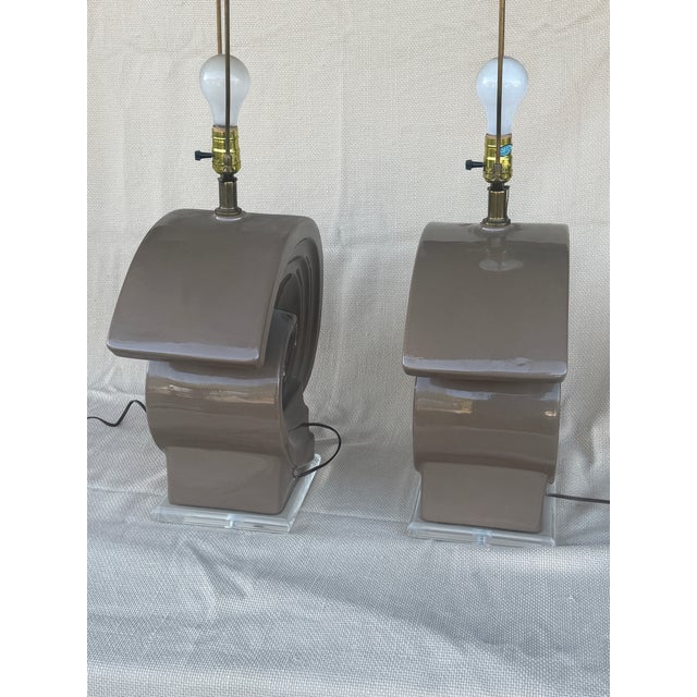 Modern 1980s Large Sculptural Table Lamps, Pair in Taupe For Sale - Image 3 of 4
