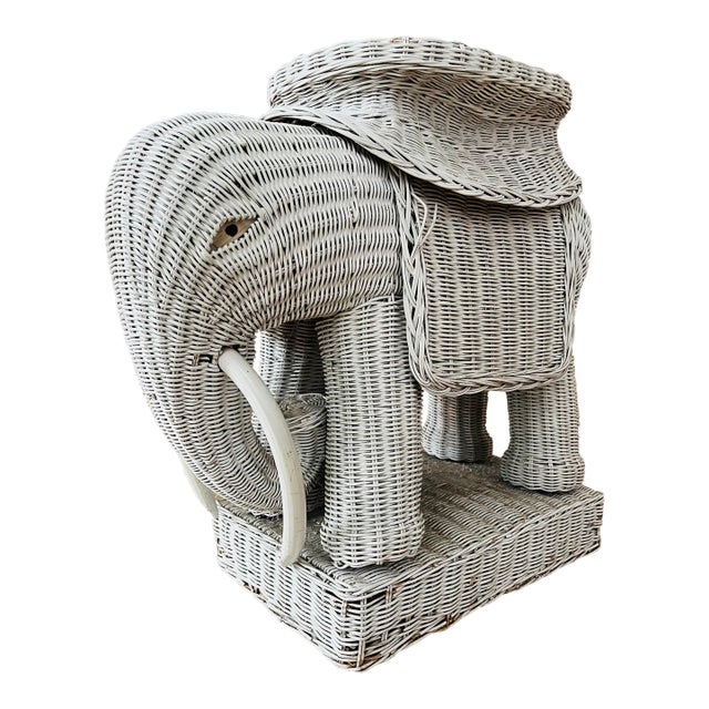 Vintage Wicker Elephant Side Table For Sale