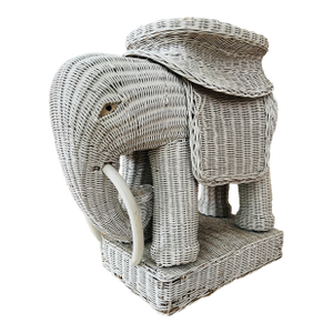 Vintage Wicker Elephant Side Table
