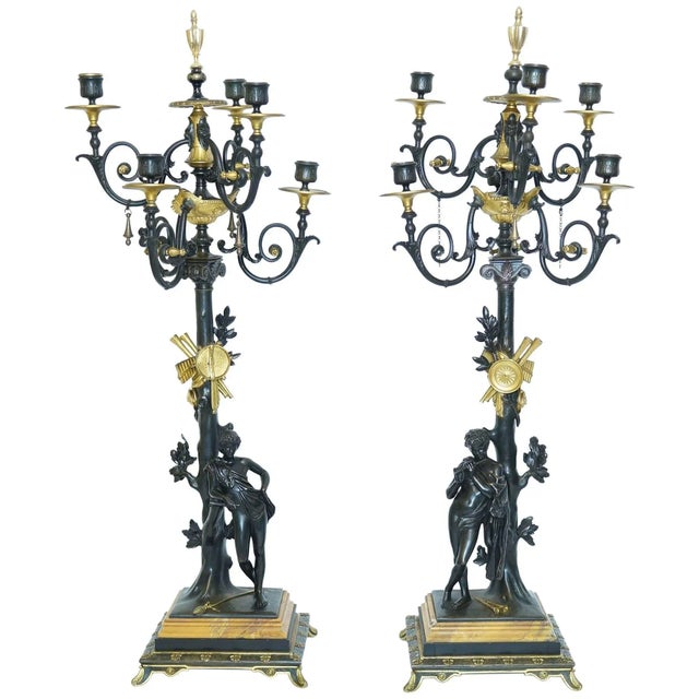 Neoclassical Bronze Two-Tone Figural Candelabra - A Pair For Sale - Image 9 of 9