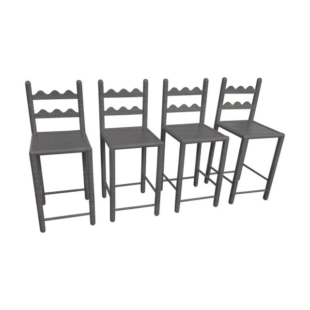 Solid Oak Country French Counter Stools Weathered Gray- For Sale - Image 4 of 5