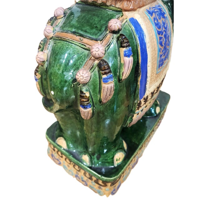 Pair Vintage Chinese Asian Glazed Terracotta Elephant Garden Stool Table Benches For Sale - Image 17 of 18