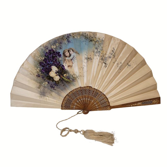 Exclusive antique folding fan, Pericón, from the late 19th century, in the Romantic style. The Pericón was especially used...