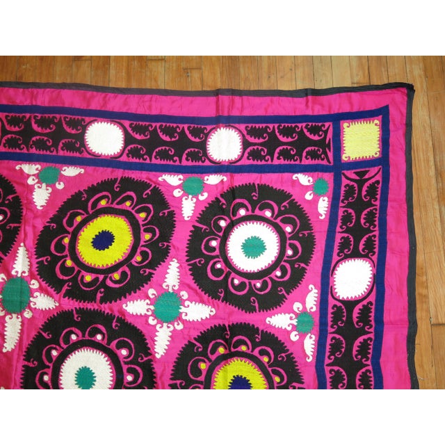 Late 20th Century Late 20th Century Bright Pink Suzanni Embroidery Textile For Sale - Image 5 of 9