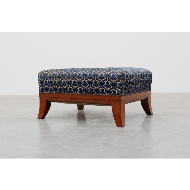 20th Century Art Deco Upholstered Ottoman with Sabre Legs, France, 1950s For Sale - Image 6 of 11