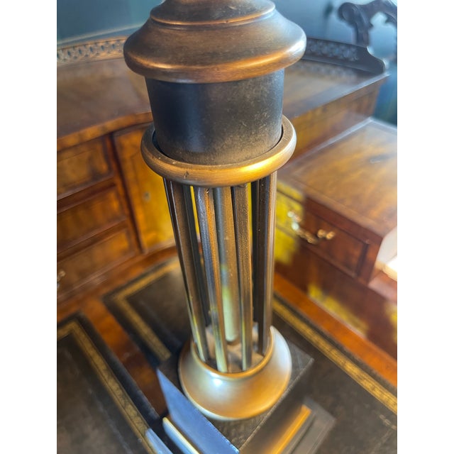 English Late 20th Century English Style One-Light Metal Table Lamp With Metal Shade. 31”x11” Painted Black and Antique Brass For Sale - Image 3 of 12
