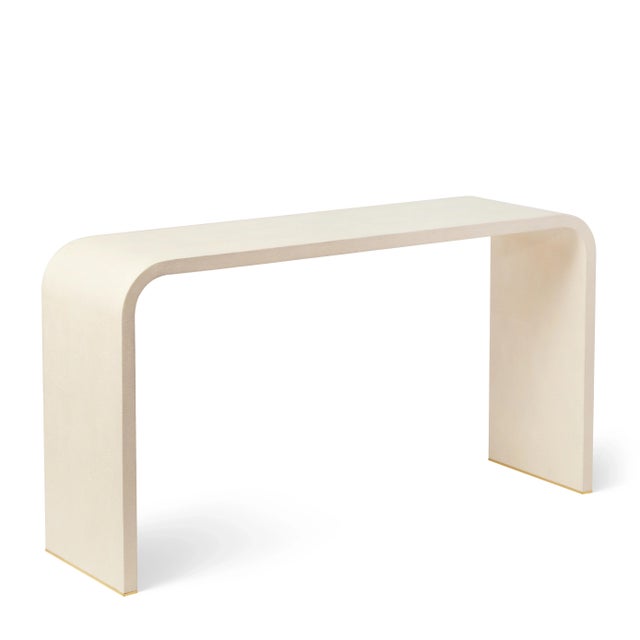 AERIN Faux Shagreen Console Table, Cream For Sale In New York - Image 6 of 6