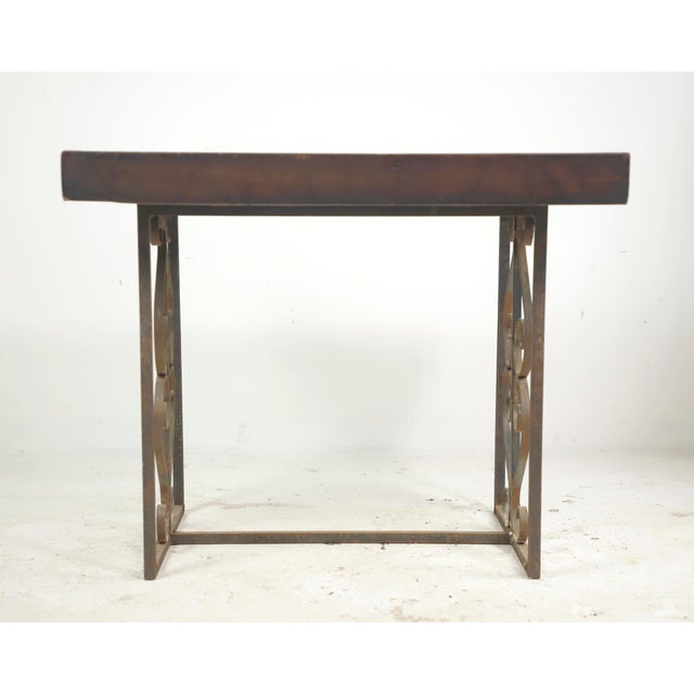 Brown Reclaimed Pine Wood Antique Wrought Iron Side Table For Sale - Image 8 of 10