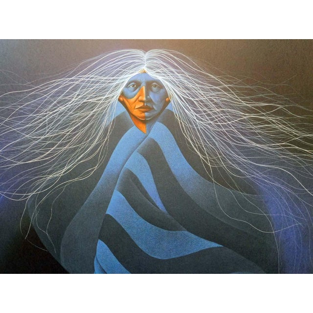 1990s Frank Howell Lakota Blue Aura Serigraph Paper Limited Edition Artwork Unframed For Sale - Image 5 of 6