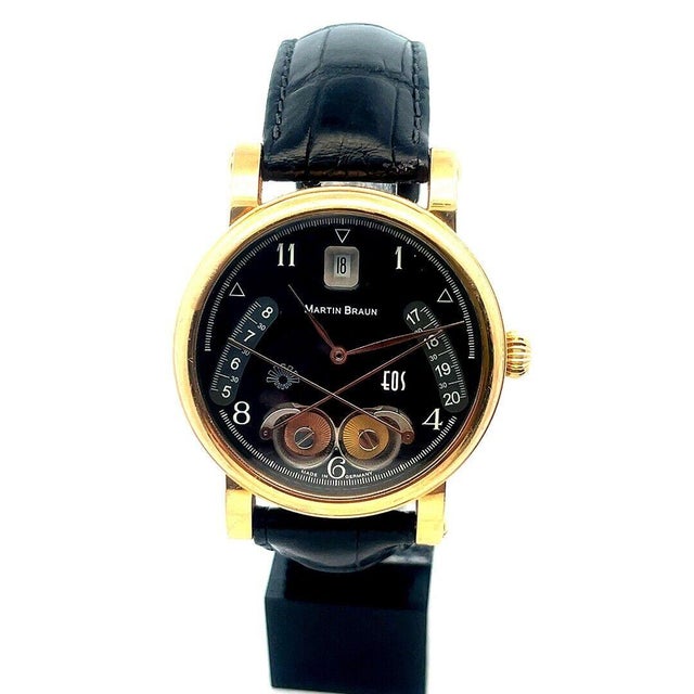 Martin Braun EOS 39 Wristwatch Sunrise Sunset 18k Gold Leather Box Cert For Sale - Image 4 of 11