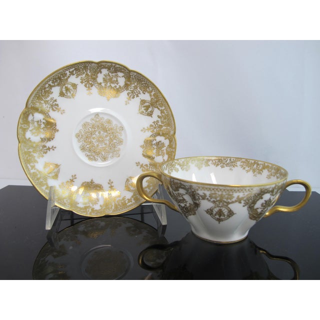 Victorian Late 19th Century Haviland Limoges Rococo Style Insect Floral Scroll Porcelain Soup Cup & Saucer For Sale - Image 3 of 12