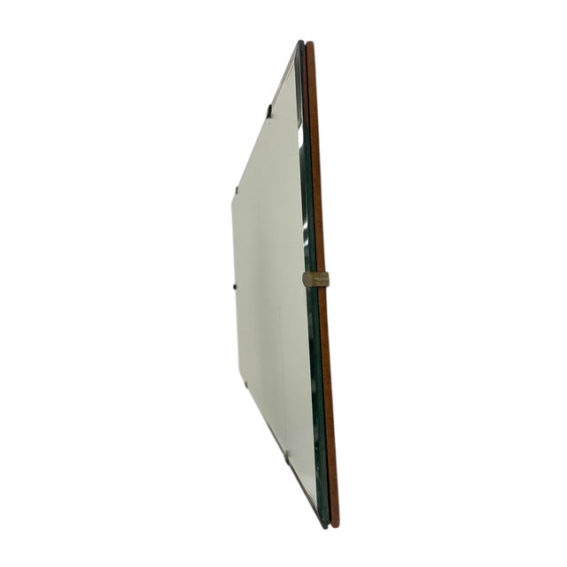 Metal Vintage Mid-Century Modern Rectangular Mirror With Beveled Edge and Metal Clips For Sale - Image 7 of 10