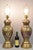 Vintage Boho Chic Brass & Cloisonné Enamel Pink & Blue Jardiniere Urn Table Lamps - (Near Pair). Paint and design slightly...