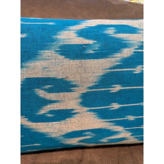1990s Sky Blue Silk Ikat Lumbar Cushion Cover For Sale - Image 10 of 10