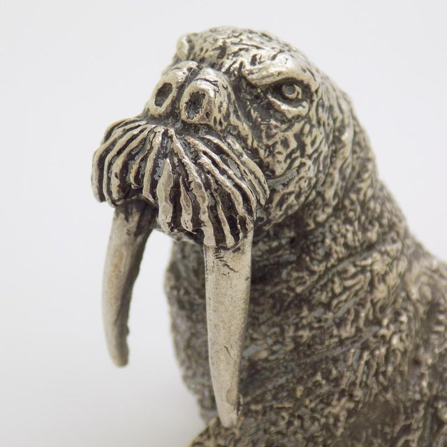 Large Vintage Italian Handmade Silver Walrus Figurine by Mario Cerreti, Tuscany, 1950s For Sale - Image 4 of 15