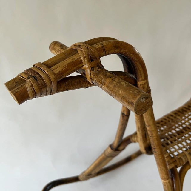 Wood Mid-Century Rattan and Bamboo Rocking Horse Sculpture in the Style of Franco Albini For Sale - Image 7 of 13