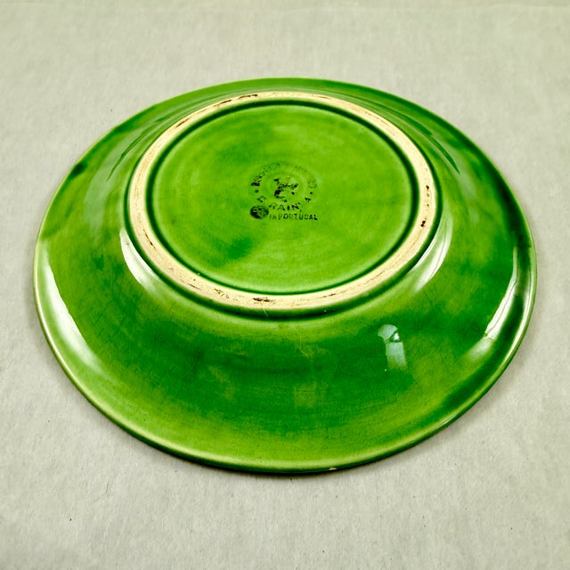 Ceramic 1980s Bordallo Pinheiro Green Grape Vine & Basket Weave Green Plate For Sale - Image 7 of 9
