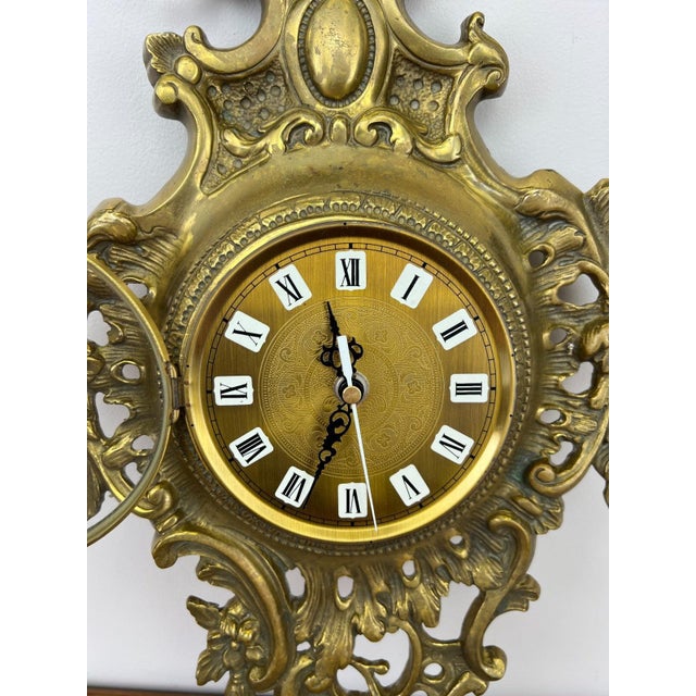 Gold Vintage French style Wall Clock in Brass For Sale - Image 8 of 12
